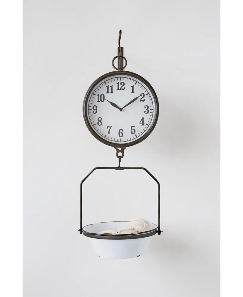 Decorative Vintage-Like Reproduction Enameled Scale Wall Clock, White and Black