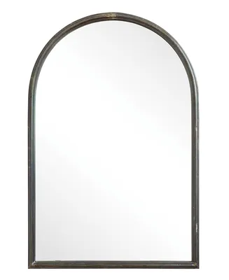 3R Studio Arched Metal Framed Wall Mirror with Distressed Finish, Black