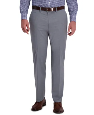 J.m. Haggar Men's 4-Way Stretch Textured Plaid Classic Fit Flat Front Performance Dress Pant