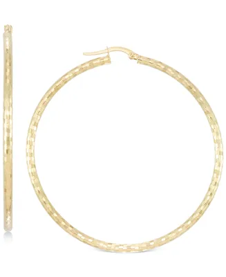 Italian Gold Medium Textured Hoop Earrings in 14k Gold
