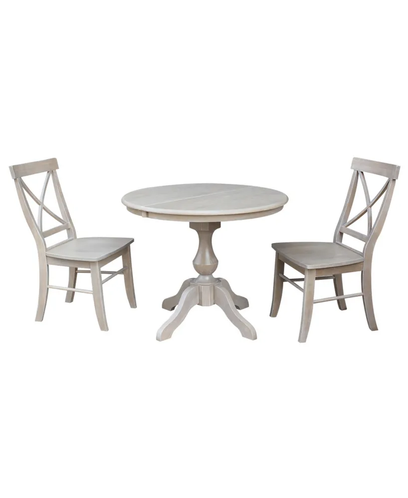 International Concepts 36" Round Extension Dining Table with 2 X-Back Chairs