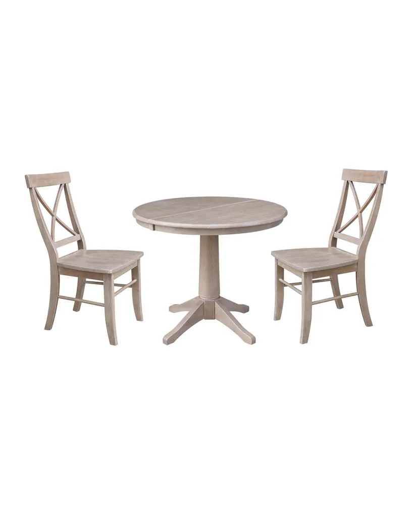 International Concepts 36" Round Extension Dining Table with 2 X-Back Chairs