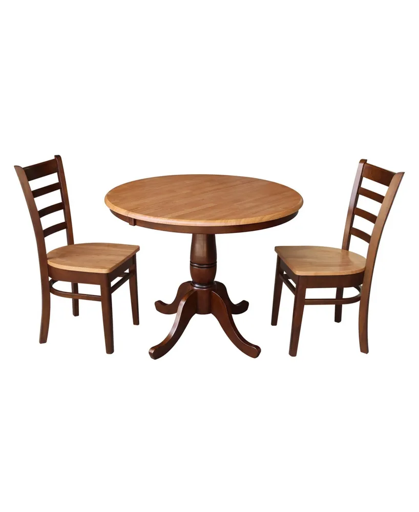 International Concepts 36" Round Top Pedestal Ext Table with 12" Leaf and 2 Rta Chairs