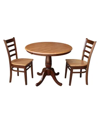 International Concepts 36" Round Top Pedestal Ext Table with 12" Leaf and 2 Rta Chairs