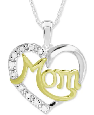 Diamond Mom Heart Pendant Necklace (1/10 ct. t.w.) in Sterling Silver & 18K Gold-Plate