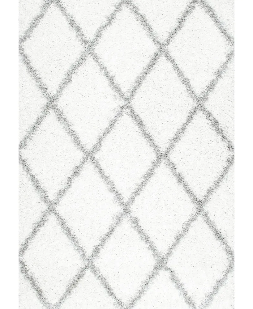 nuLoom Easy Shag Cozy Soft and Plush Diamond Trellis White 3'2" x 5' Area Rug