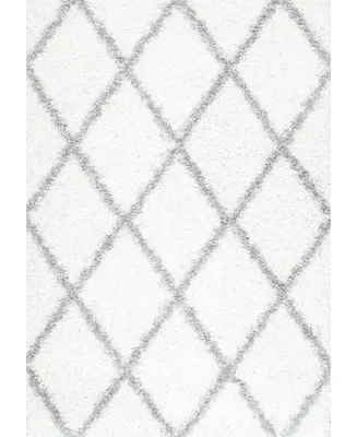 nuLoom Easy Shag Cozy Soft and Plush Diamond Trellis White 3'2" x 5' Area Rug