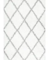 nuLoom Easy Shag Cozy Soft and Plush Diamond Trellis White 3'2" x 5' Area Rug