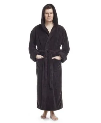 Arus Mens Soft Fleece Robe Ankle Length Hooded Turkish Bathrobe