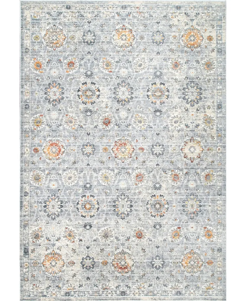 nuLoom Laziza Fiona Floral Distressed Silver 6'7" x 9' Area Rug