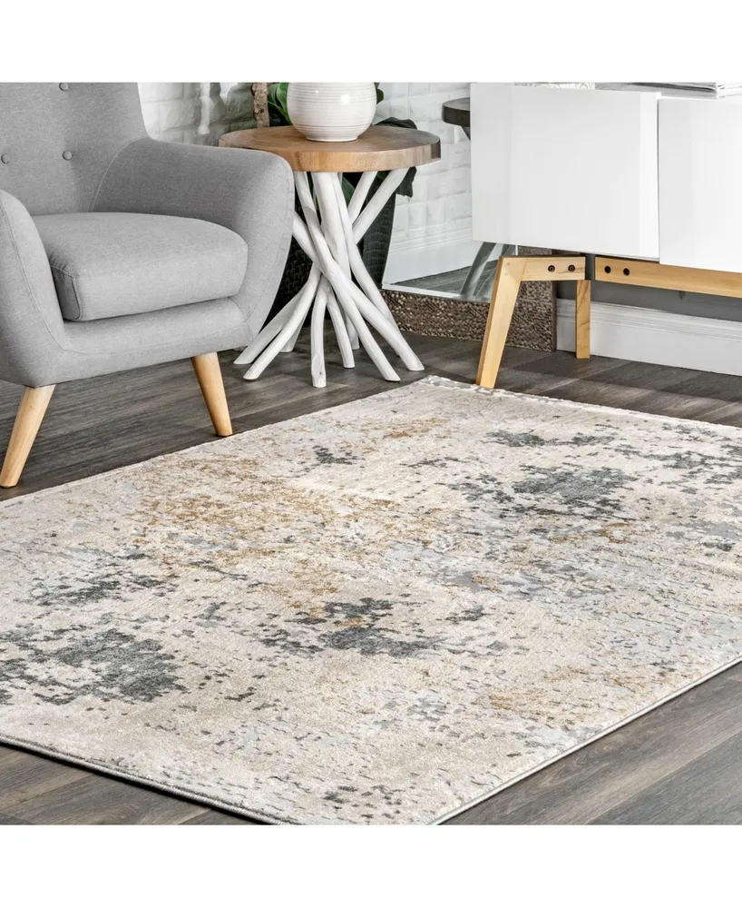 nuLoom Terra Contemporary Motto Abstract Beige 6'7" x 9' Area Rug