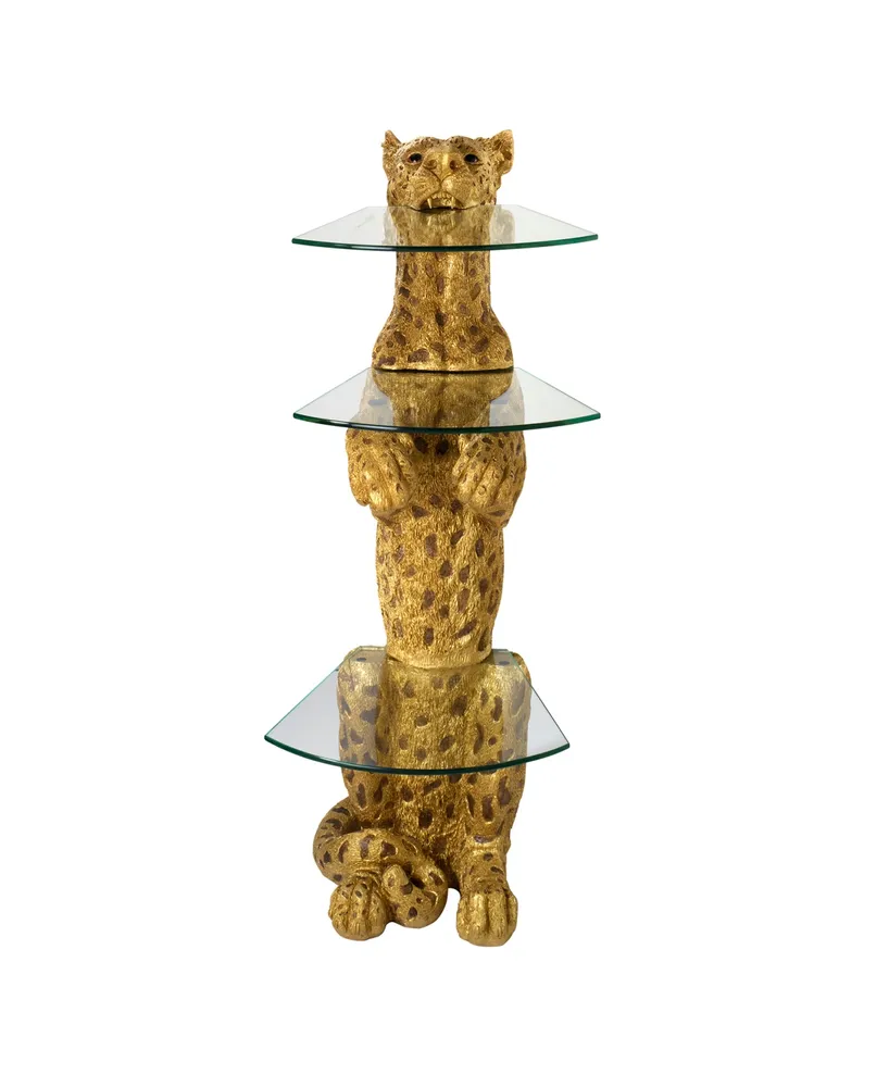 Design Toscano Royal Egyptian Cheetah Sculptural Glass-Shelved Pedestal Table