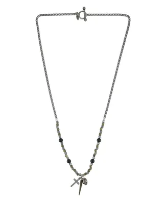 Mr Ettika Mixed Metal Faceted Bead Necklace with Spike, Cross and Skull Charms
