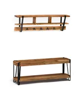 Alaterre Furniture Ryegate Natural Live Edge Bench with Coat Hook Shelf Set