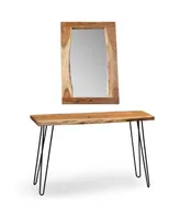 Alaterre Furniture Hairpin Natural Live Edge Media Console and Mirror Set