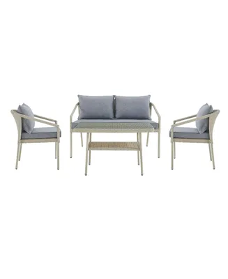 Alaterre Furniture Windham All-Weather Wicker Outdoor Conversation Set with Cocktail Table Set
