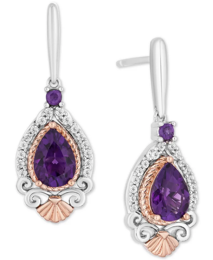 Enchanted Disney Amethyst (2 ct. t.w.) & Diamond (1/7 ct. t.w.) Ariel Drop Earrings in Sterling Silver & 14k Rose Gold