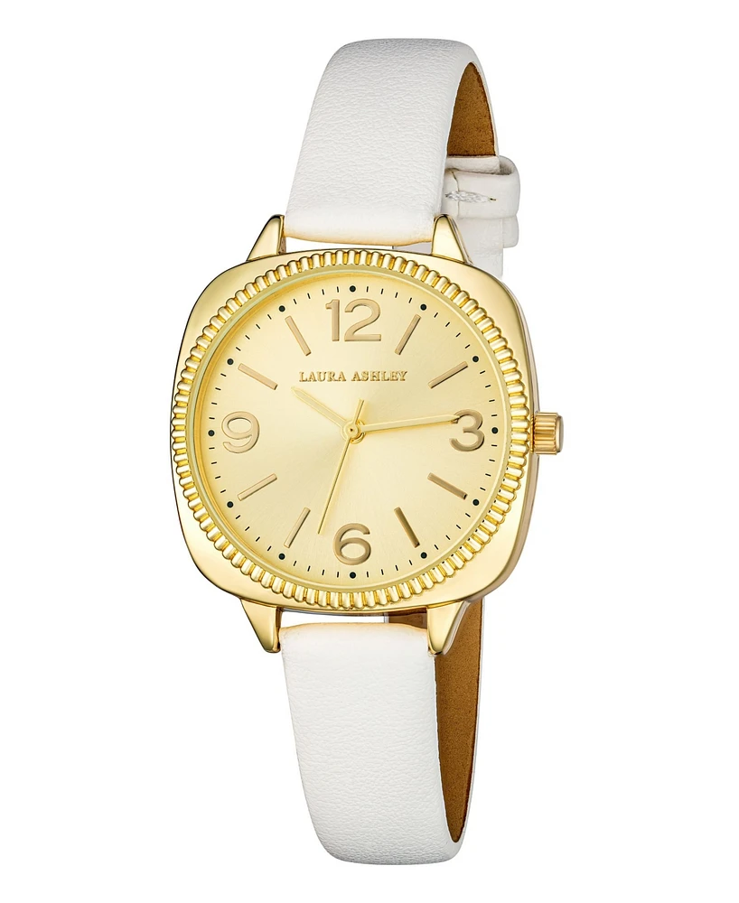 Laura Ashley Women's Cushion Case Sunray Dial White Polyurethane Strap Watch 35mm