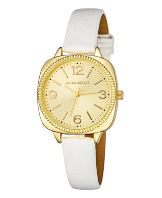 Laura Ashley Women's Cushion Case Sunray Dial White Polyurethane Strap Watch 35mm