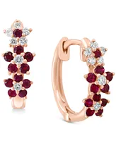 Lali Jewels Ruby (3/8 ct. t.w.) & Diamond (1/8 ct. t.w.) Small Hoop Earrings in 14k Rose Gold ( Also in Sapphire)