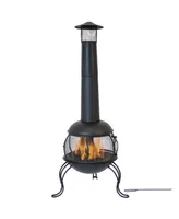 Sunnydaze Decor 66-Inch Black Heavy-Duty Steel Wood-Burning Chiminea with Rain Cap - High-Temperature Paint Finish