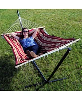 Rope Hammock with 12-Foot Stand and Pad - 275-Pound Capacity Blue Green Chevron