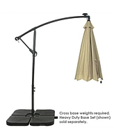 10-Foot Offset Cantilever Solar Patio Umbrella - Features Outdoor Led Lights, Crank, and Cross Base Beige