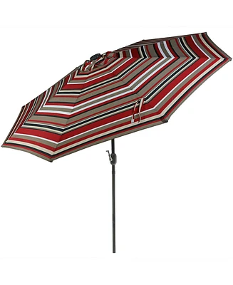 9 Foot Outdoor Patio Umbrella with Solar Lights & Tilt/Crank, Led, Navy Blue Stripe