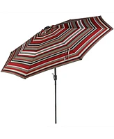 9 Foot Outdoor Patio Umbrella with Solar Lights & Tilt/Crank, Led, Navy Blue Stripe