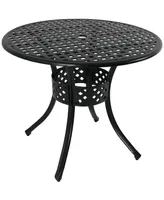 Sunnydaze Decor Decorative Lattice Cast Aluminum Patio Dining Table with Umbrella Hole - 33-Inch Diameter - Black