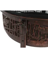 Sunnydaze Decor 30-Inch Fire Pit with Spark Screen, Water-Resistant Cover, Metal Grate, and Fireplace Poker - Northwoods Fishing