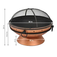 30-Inch Large Outdoor Fire Pit - Wood Burning Fire Pit for Outside with Poker and Screen - Copper Finish - Royal Cauldron