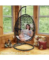 Sunnydaze Decor Caroline Hanging Resin Wicker Egg Chair - 265-Pound Weight Capacity Removable Beige Polyester Cushions