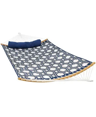 Sunnydaze Decor Quilted Polyester Double Hammock with Curved Bamboo Spreader Bars - 450-Pound Capacity Multicolor Quatrefoil