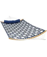 Quilted Polyester Double Hammock with Curved Bamboo Spreader Bars - 450-Pound Capacity Multicolor Quatrefoil