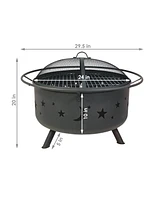 Sunnydaze Decor Cosmic 30-Inch Fire Pit with Cooking Bbq Grill Grate, Spark Screen, and Fireplace Poker - Celestial Design