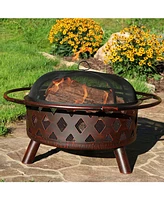 Crossweave Outdoor Fire Pit - Wood-Burning Fire Pit for Outside with Spark Screen, Poker and Round Cover - 30-Inch - Bronze