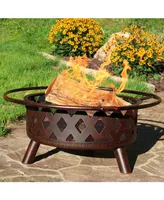 Crossweave Outdoor Fire Pit - Wood-Burning Fire Pit for Outside with Spark Screen, Poker and Round Cover - 30-Inch - Bronze