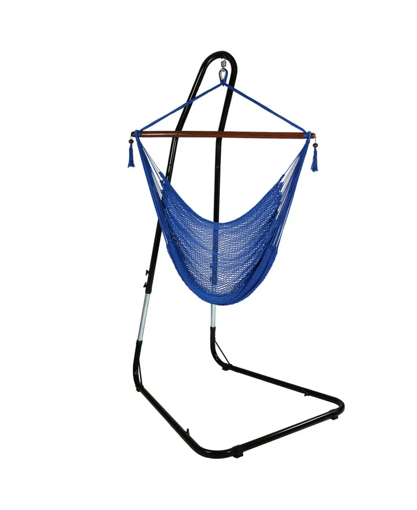 Sunnydaze Decor Caribbean-Style Hanging Rope Hammock Chair Swing with Adjustable Stand