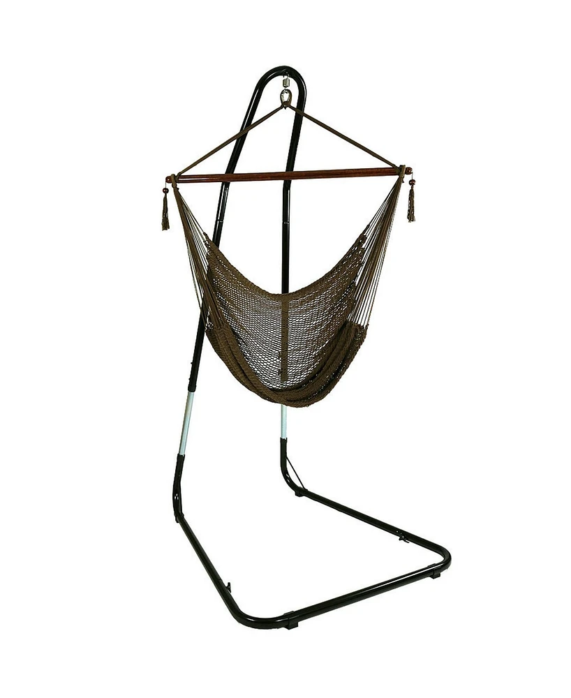 Caribbean Style Extra Large Hanging Rope Hammock Chair Swing with Stand - 300 lb Weight Capacity
