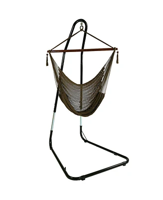 Caribbean Style Extra Large Hanging Rope Hammock Chair Swing with Stand - 300 lb Weight Capacity