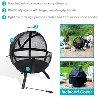 Flaming Ball 30-Inch Wood-Burning Steel Fire Pit with Protective 200D Pvc Cover and 16-Inch L Poker - Black