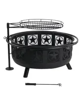 Sunnydaze Decor 30-Inch Steel All Star Fire Pit Bowl - Black - Includes Bbq Cooking Grate and Spark Screen