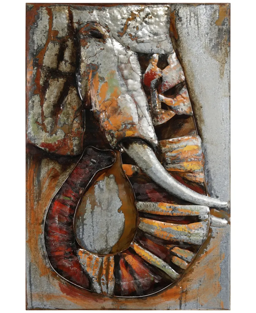 Empire Art Direct Elephant Mixed Media Iron Hand Painted Dimensional Wall Art, 60" x 40" x 2.8"