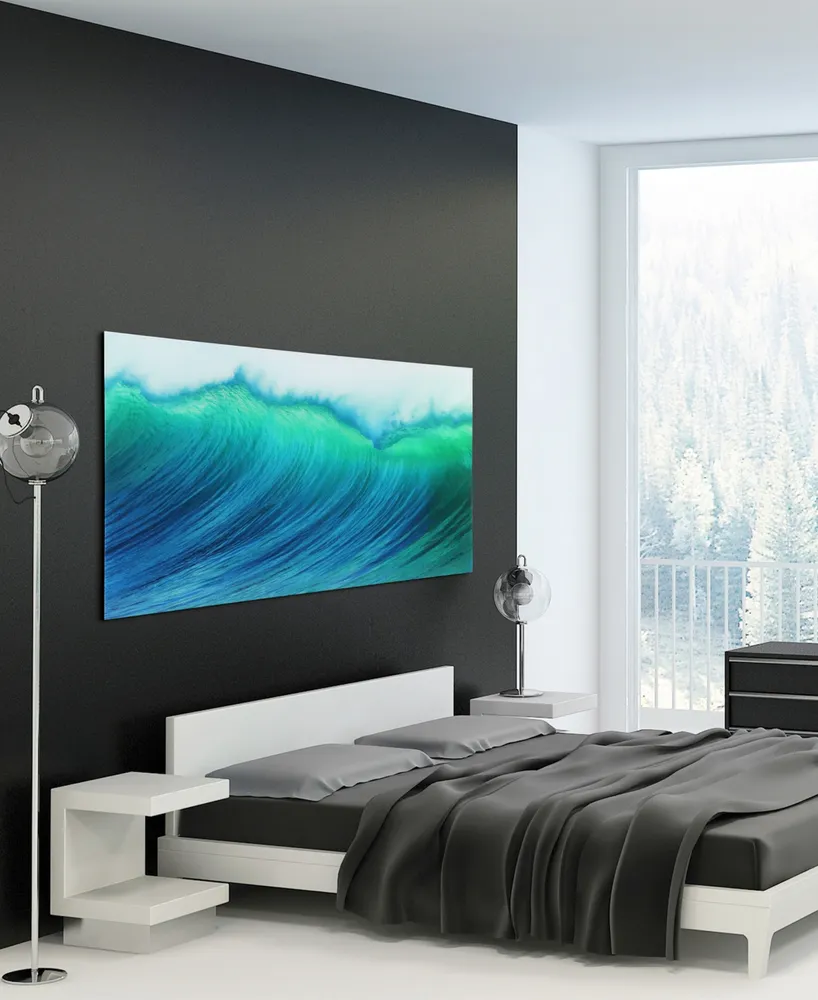 Empire Art Direct Blue Wave Frameless Free Floating Tempered Art Glass Wall Art by Ead Art Coop, 36" x 72" x 0.2"
