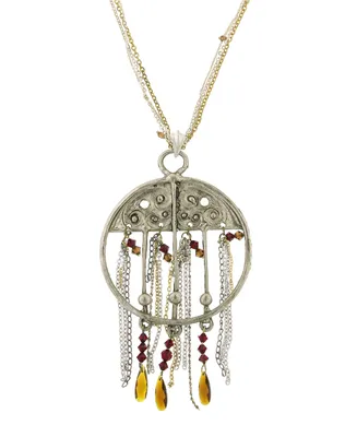 T.r.u. by 1928 Round Adorned Center Necklace with Tassel Chain and Crystals