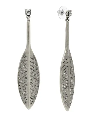 T.r.u. by 1928 Pewter Tone Feather Hand Set Pave Earring with Crystals - Silver
