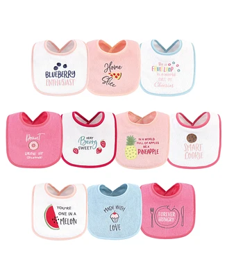 Hudson Baby Infant Girl Cotton Terry Drooler Bibs with Fiber Filling 10pk, Food Girl, One Size