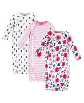 Touched by Nature Baby Girls Organic Cotton Zipper Long-Sleeve Gowns 3pk, Garden Floral