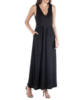 24seven Comfort Apparel Sleeveless V-Neck Maxi Dress with Pocket Detail